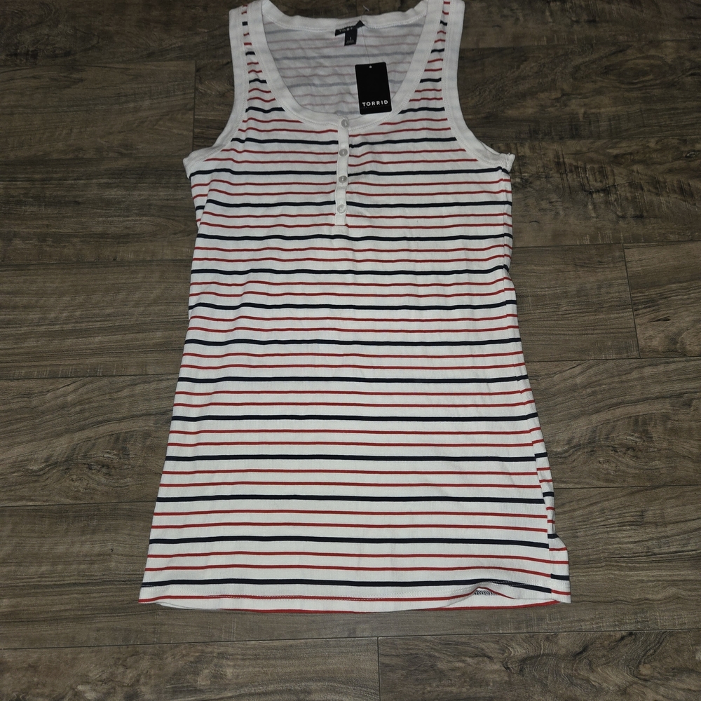 Torrid White Tank Top with Red and Navy Stripes
